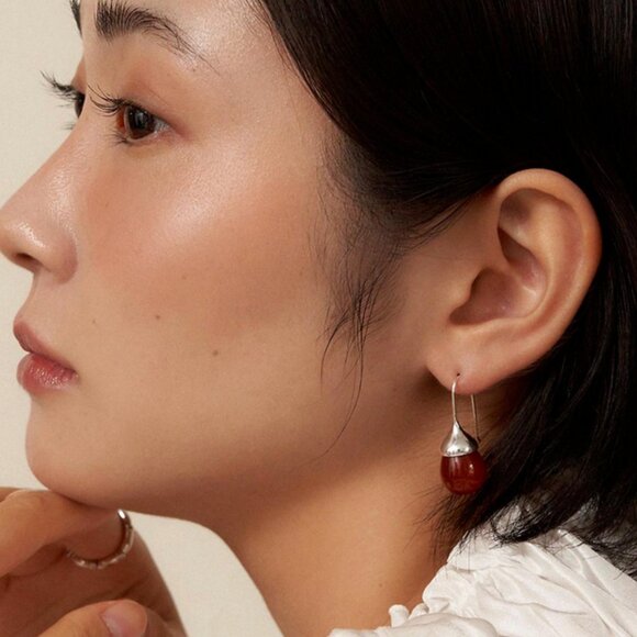 Geegee Carnelian Natural Stone Bell Hook Earring in Sterling Silver - Picture 2 of 5